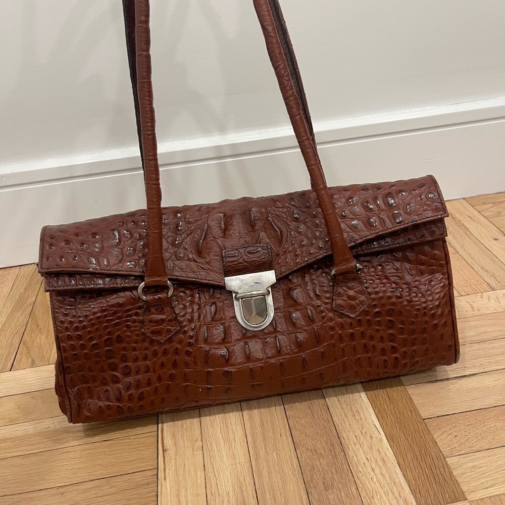 Elegant Brown Crocodile Leather Shoulder Bag